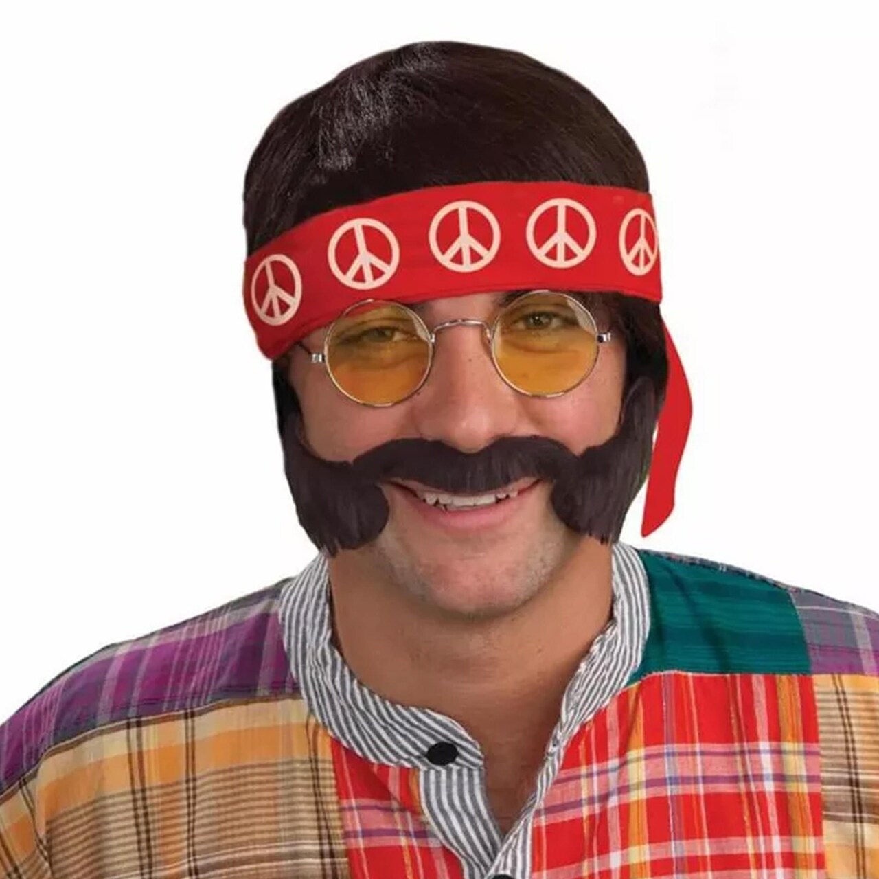 60's70's Hippie Adult Costume Wig Headband Glass Moustache&Side Burn